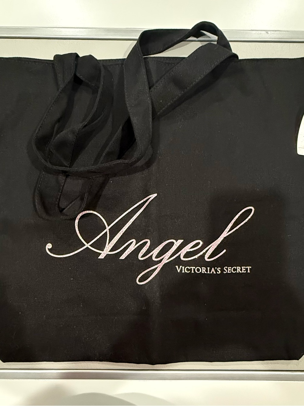 Victorias Secret Angels Full Size Tote Bag | Black with Sparkly Pink | NEW